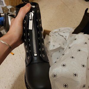 DR. MARTENS RARE 1460 Double Zip Lace Up Combat Boot Black Wanama Size 9